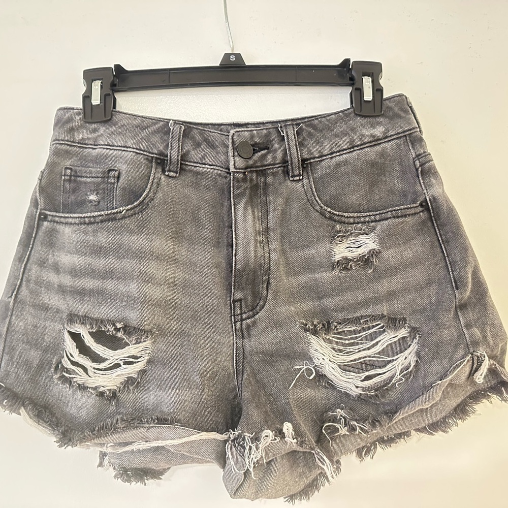 Distressed Gray Denim Shorts